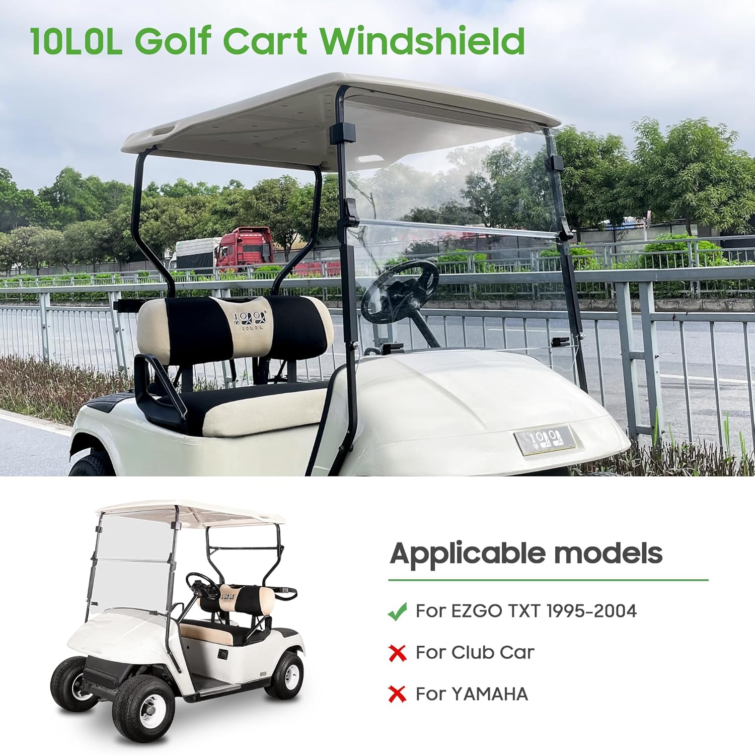 10L0L Golf Cart Windshield for 1995 - 2013 Ezgo TXT & Medalist Models Windshield Replacement with Tinted Foldable UV Protection and Impact Resistant Acrylic Shield (Clear)